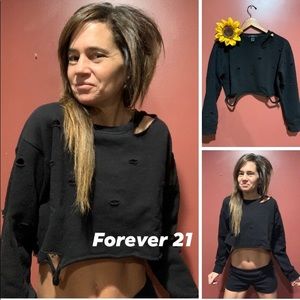 Distressed Crop Sweatshirt